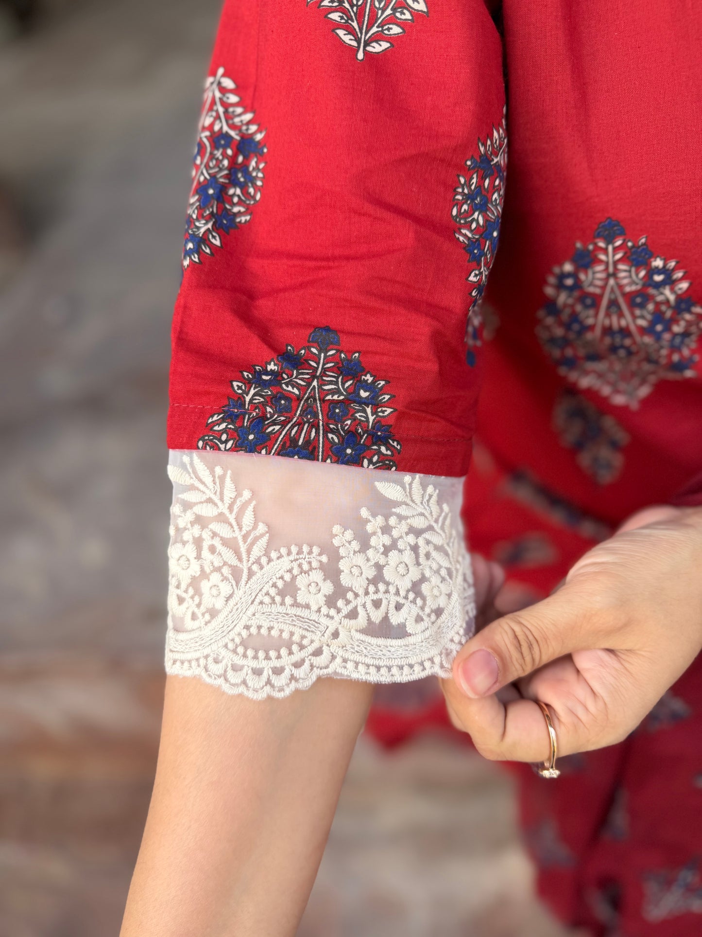 Ajrakh-Print Kurta Set Maroon Red