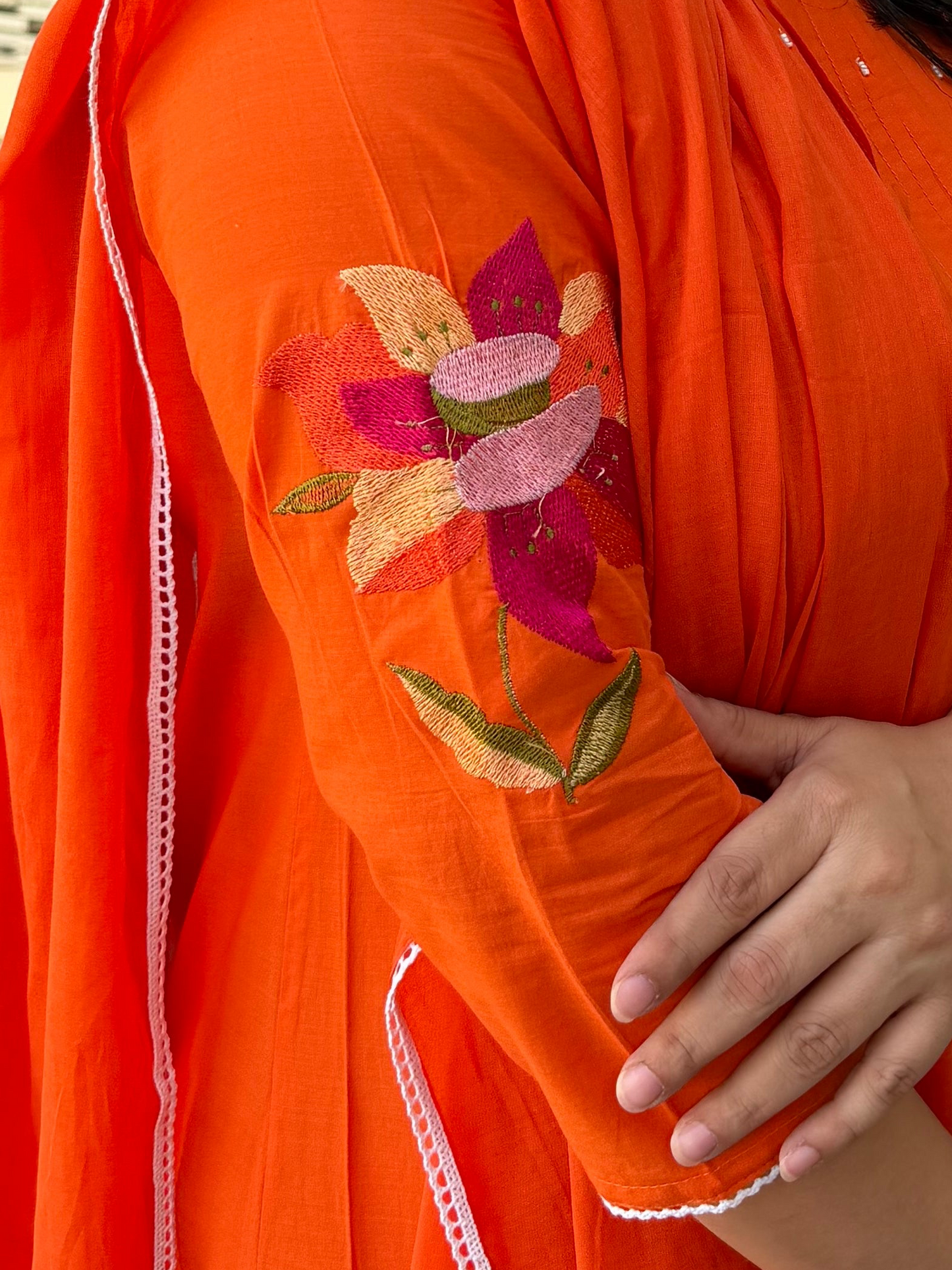 Fresh Bloom Kurta Set Orange