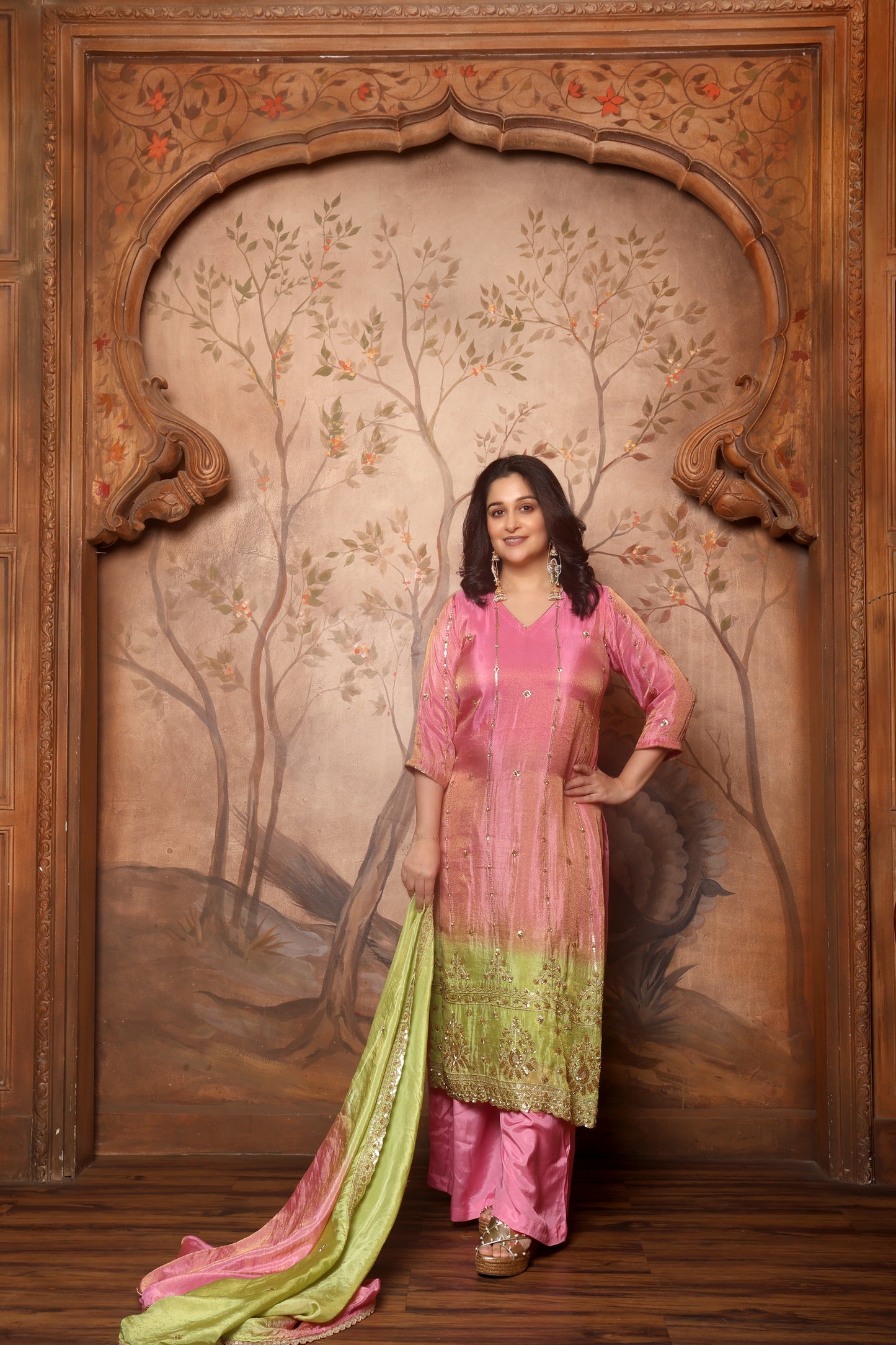 Rang-leher Kurta Set - Pink