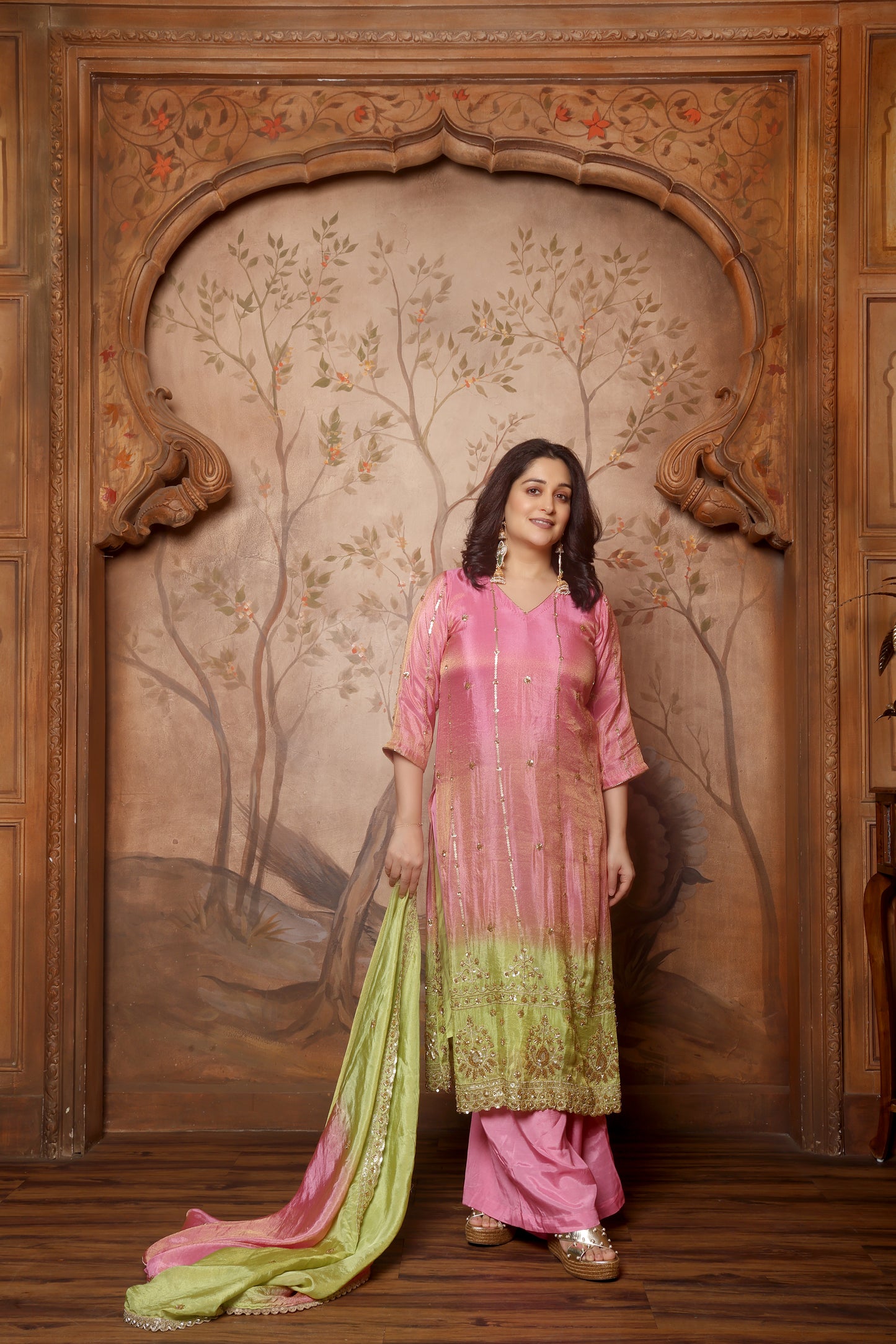 Rang-leher Kurta Set - Pink