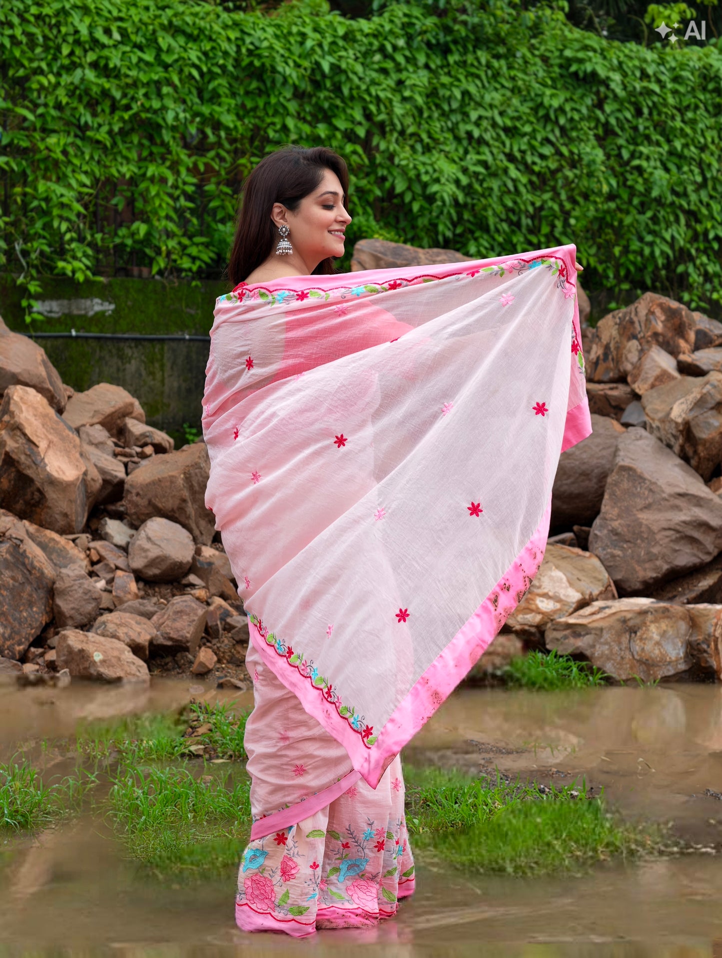 Blush Blossom Saree – Peach with blouse piece