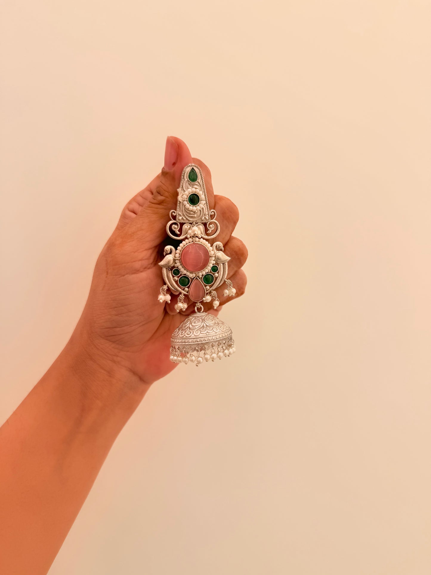Mehrika Jhumka Pink & Green D85