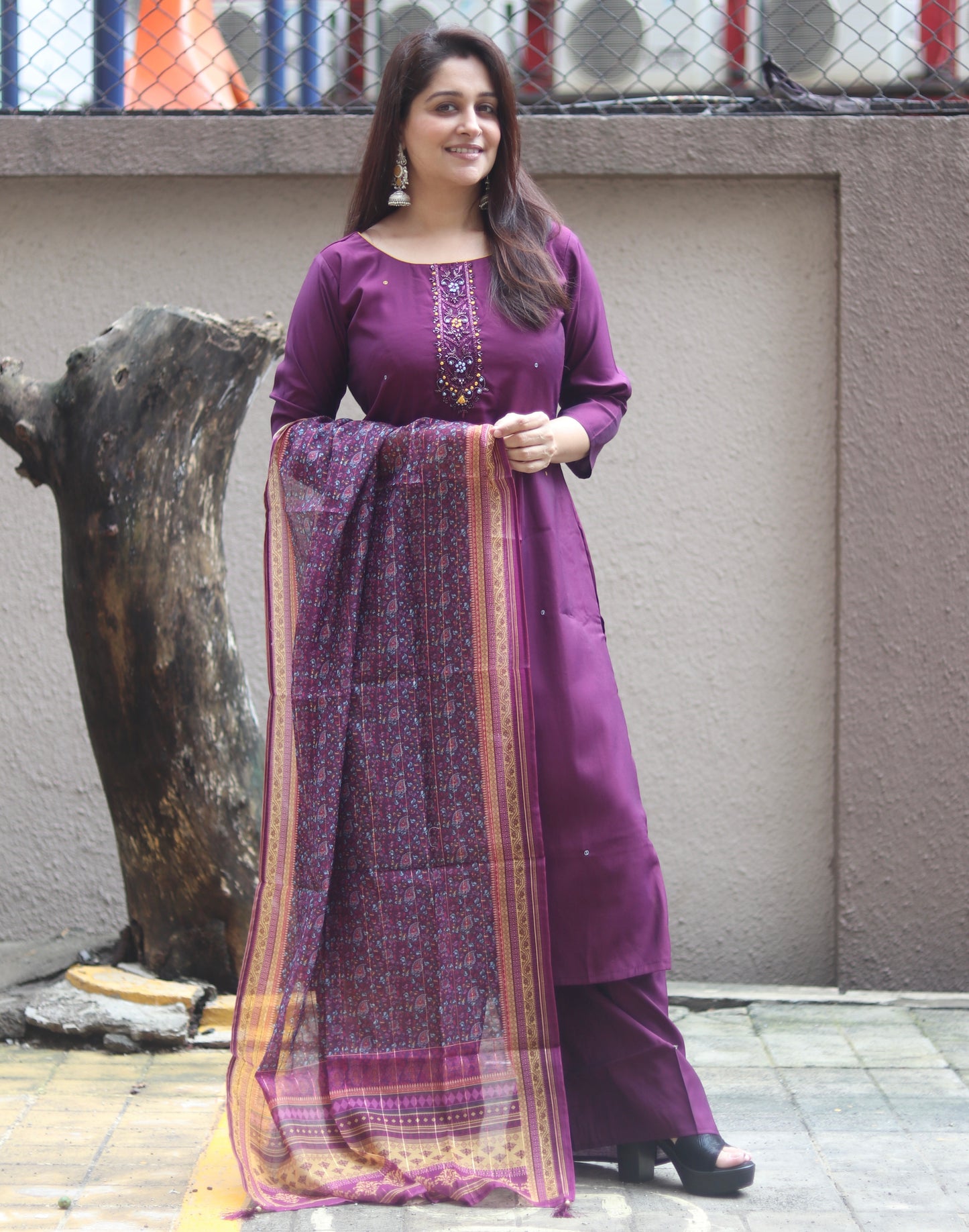 Royal Grace Wine Kurta Set