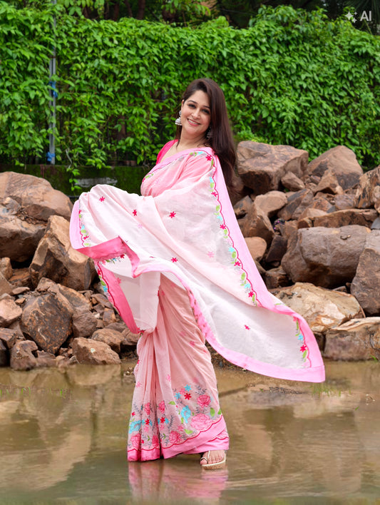 Blush Blossom Saree – Peach with blouse piece