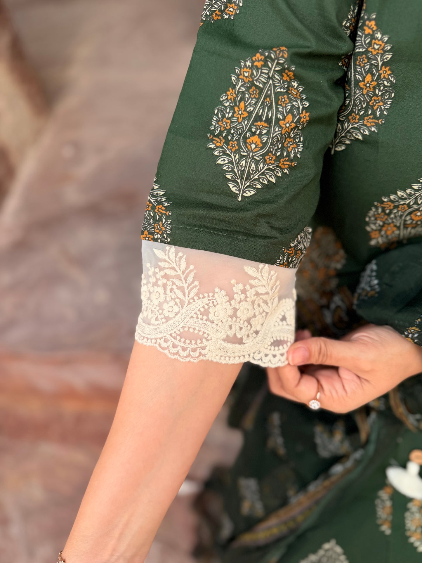 Ajrakh-Print Kurta Set Deep Green