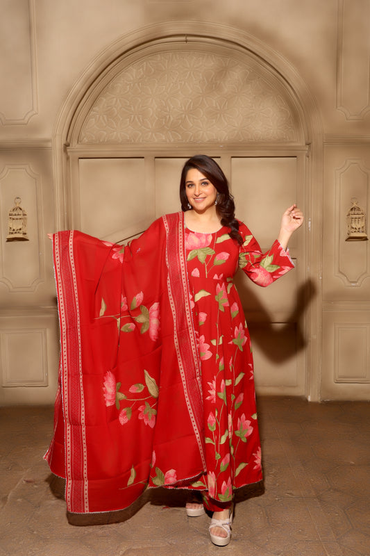 Florenza Grace Anarkali Set Red