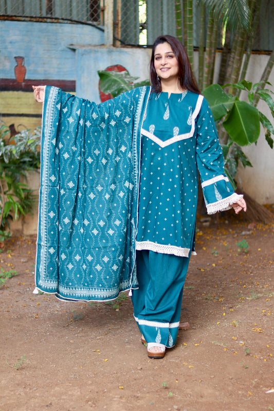 Boho Aura Farshi Salwaar Set - Teal Blue