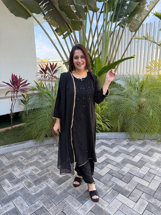 Black Lucknowi Kurta Set with Mukaish work