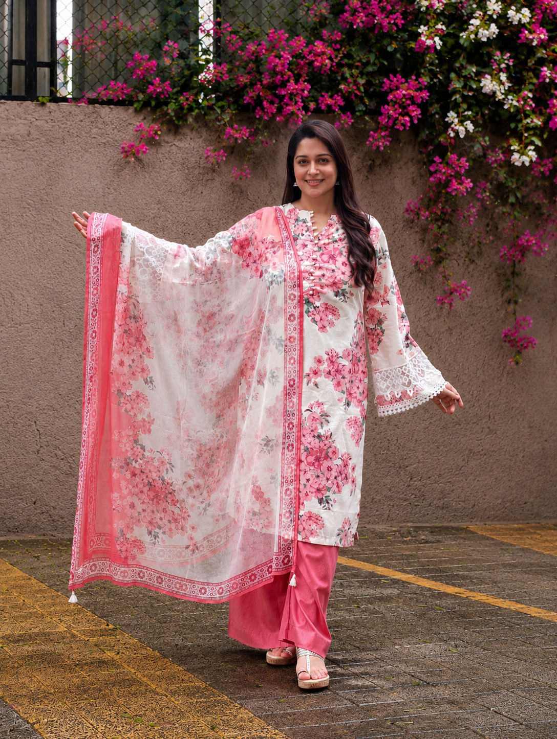 Floral Whisper Suit set- Peach