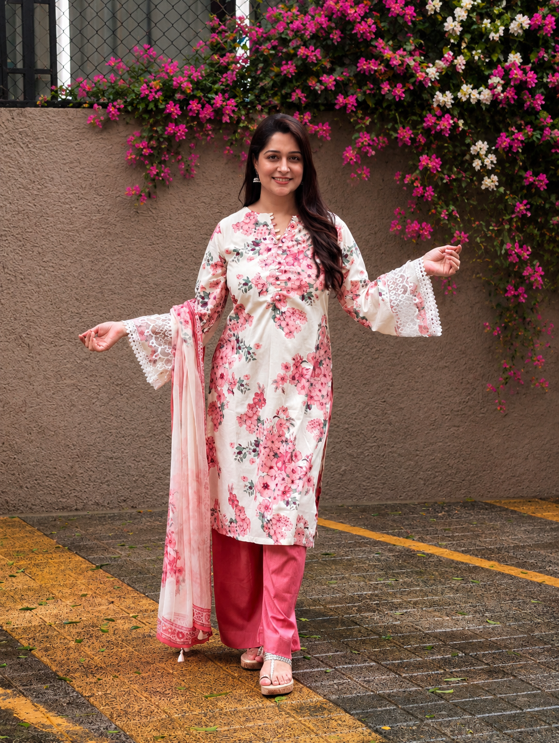 Floral Whisper Suit set- Peach