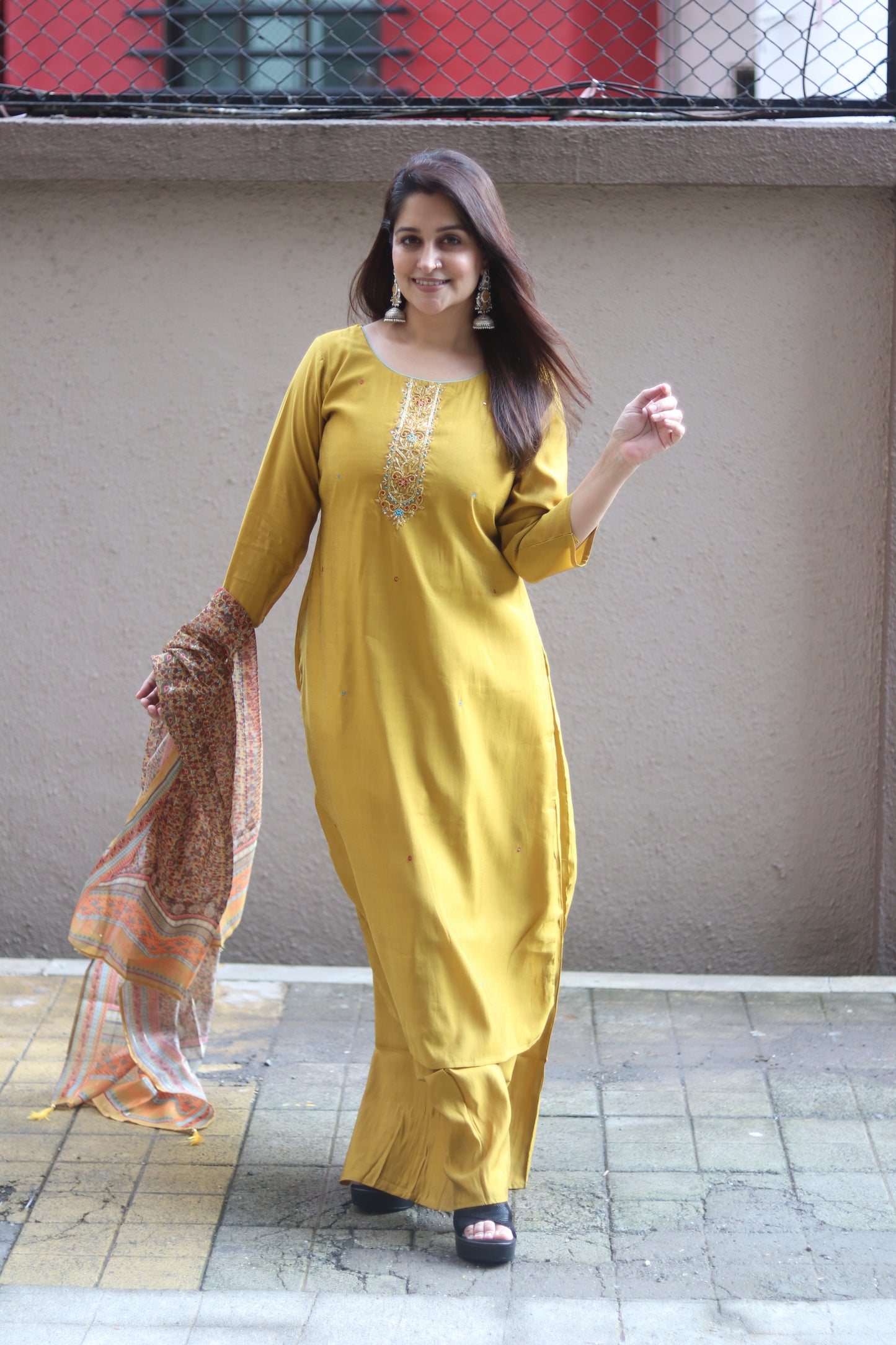 Royal Grace Mustard Kurta Set