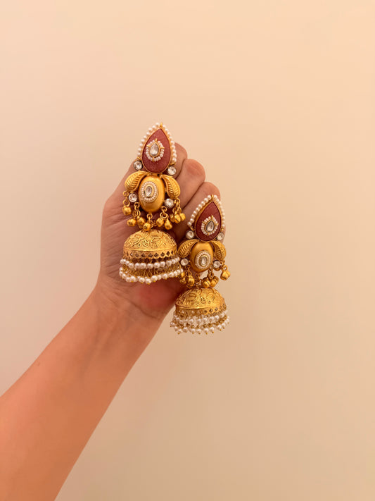Karigari Jhumka Pink Stone