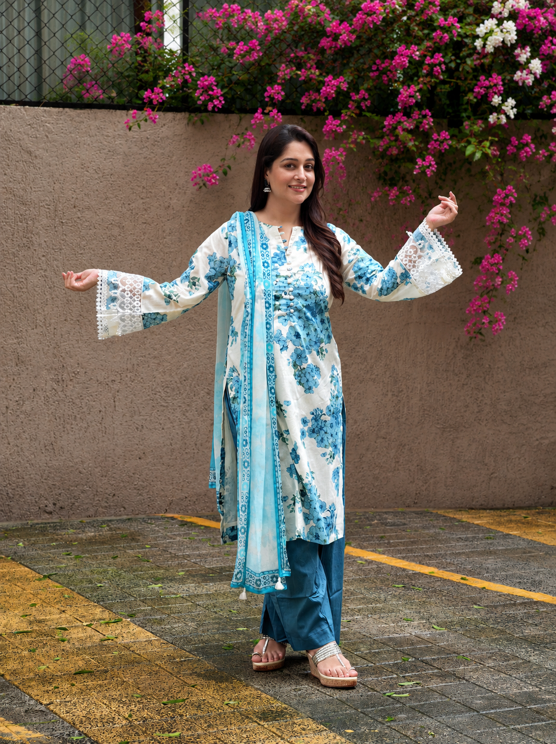 Floral Whisper Suit Set- Blue