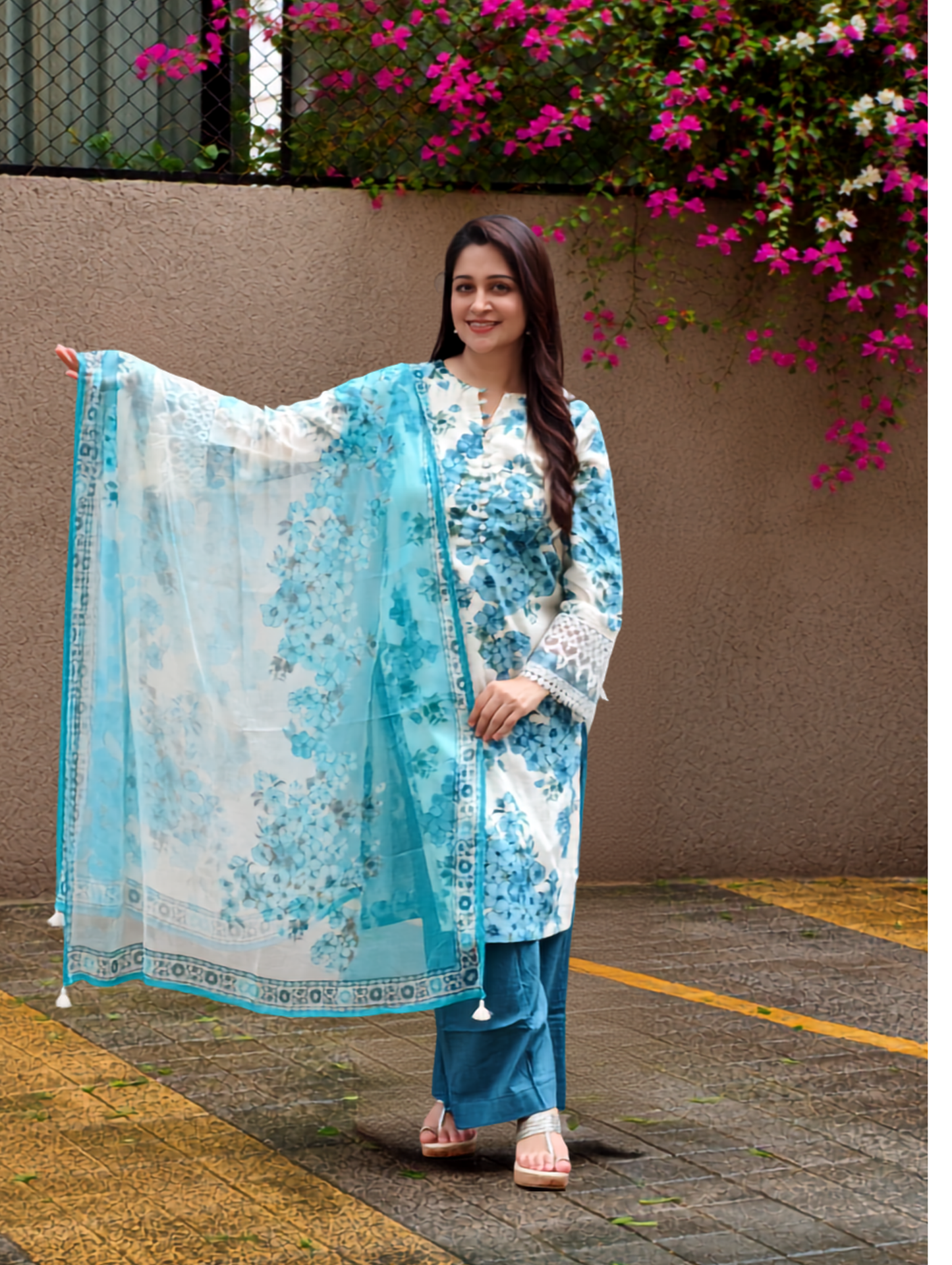 Floral Whisper Suit Set- Blue
