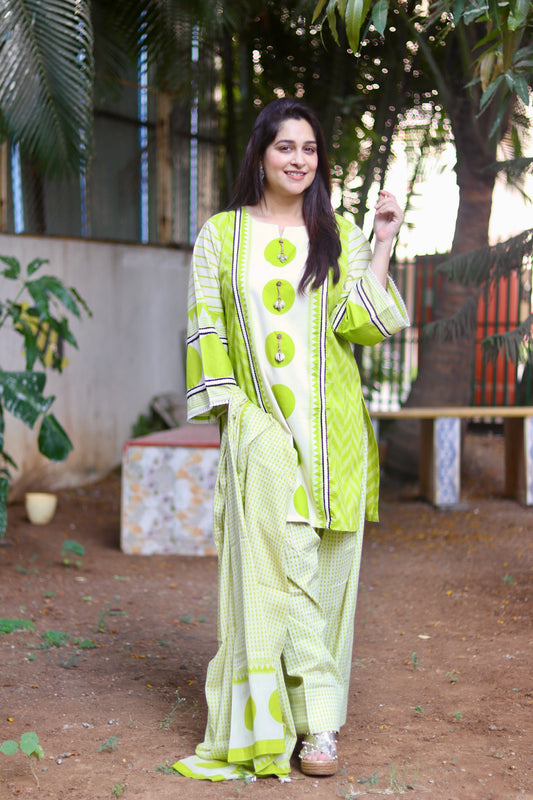 Polka Noor Florescent Green Farshi  Set
