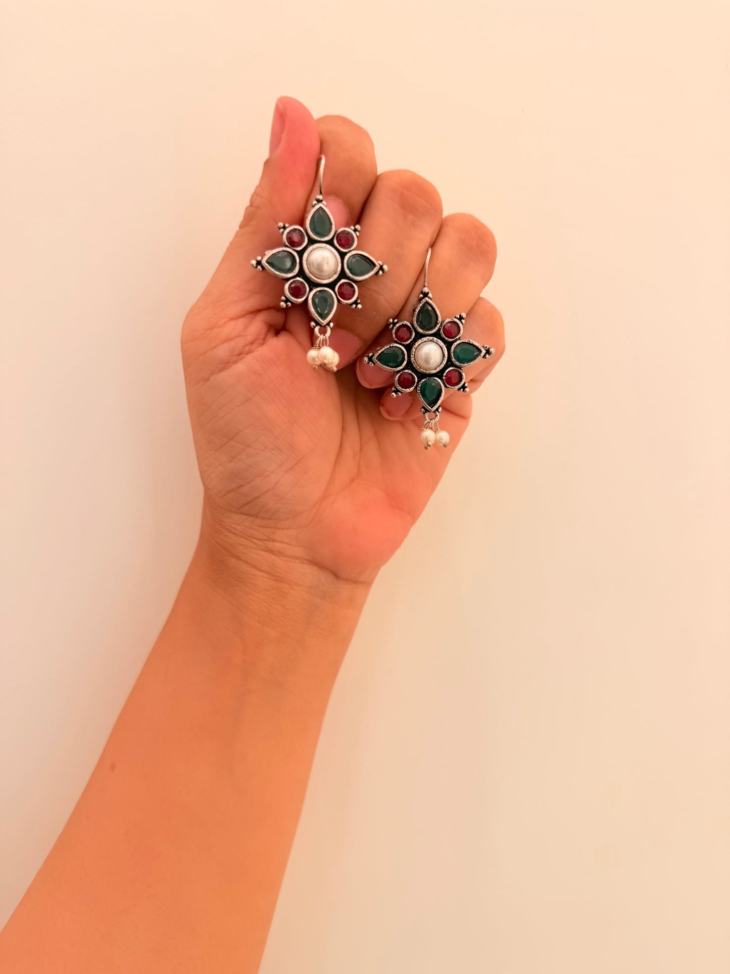 Jhini Drops Dark Green & Pink D110