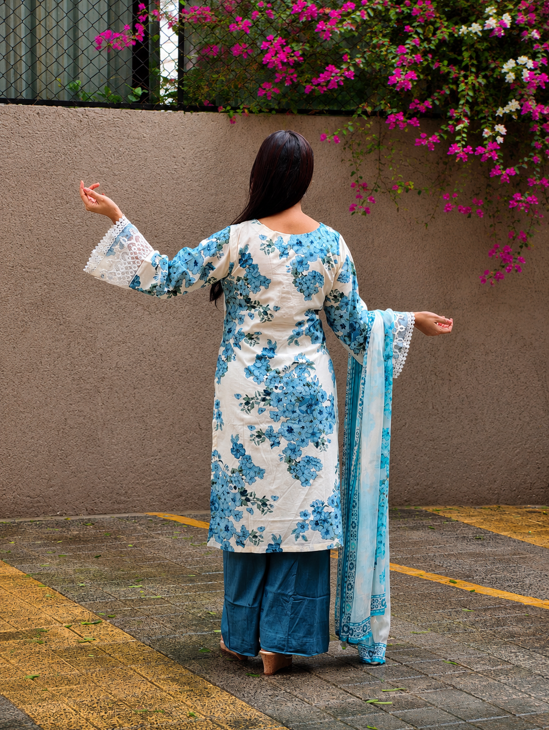 Floral Whisper Suit Set- Blue