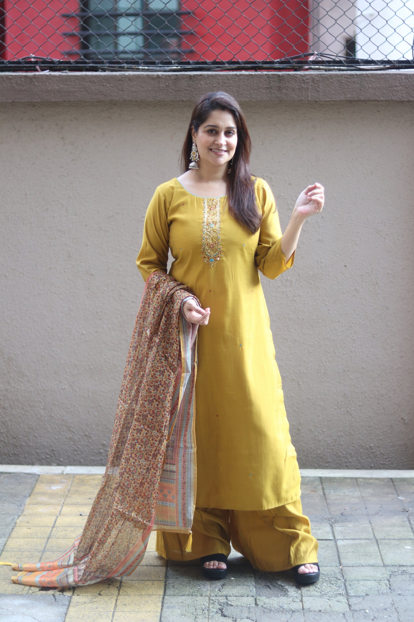 Royal Grace Mustard Kurta Set