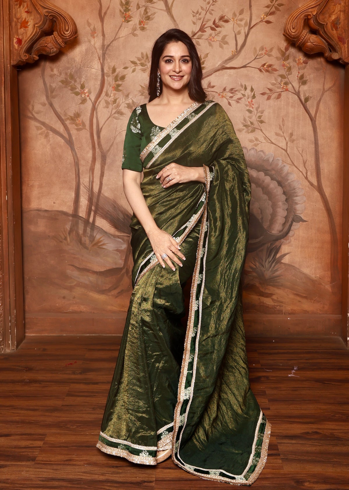 Shahi Shimmer Saree Green With Blouse Piece