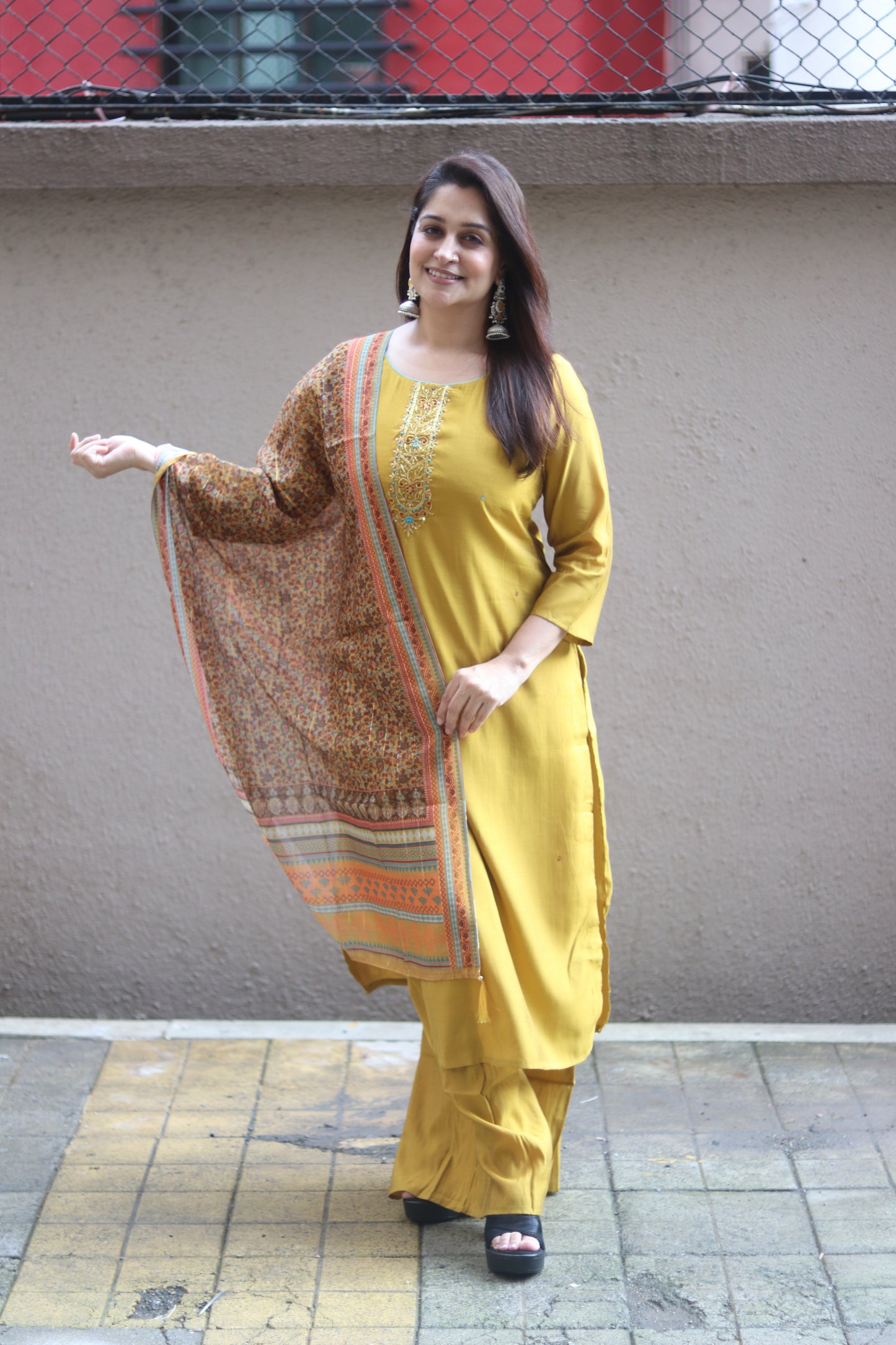 Royal Grace Mustard Kurta Set