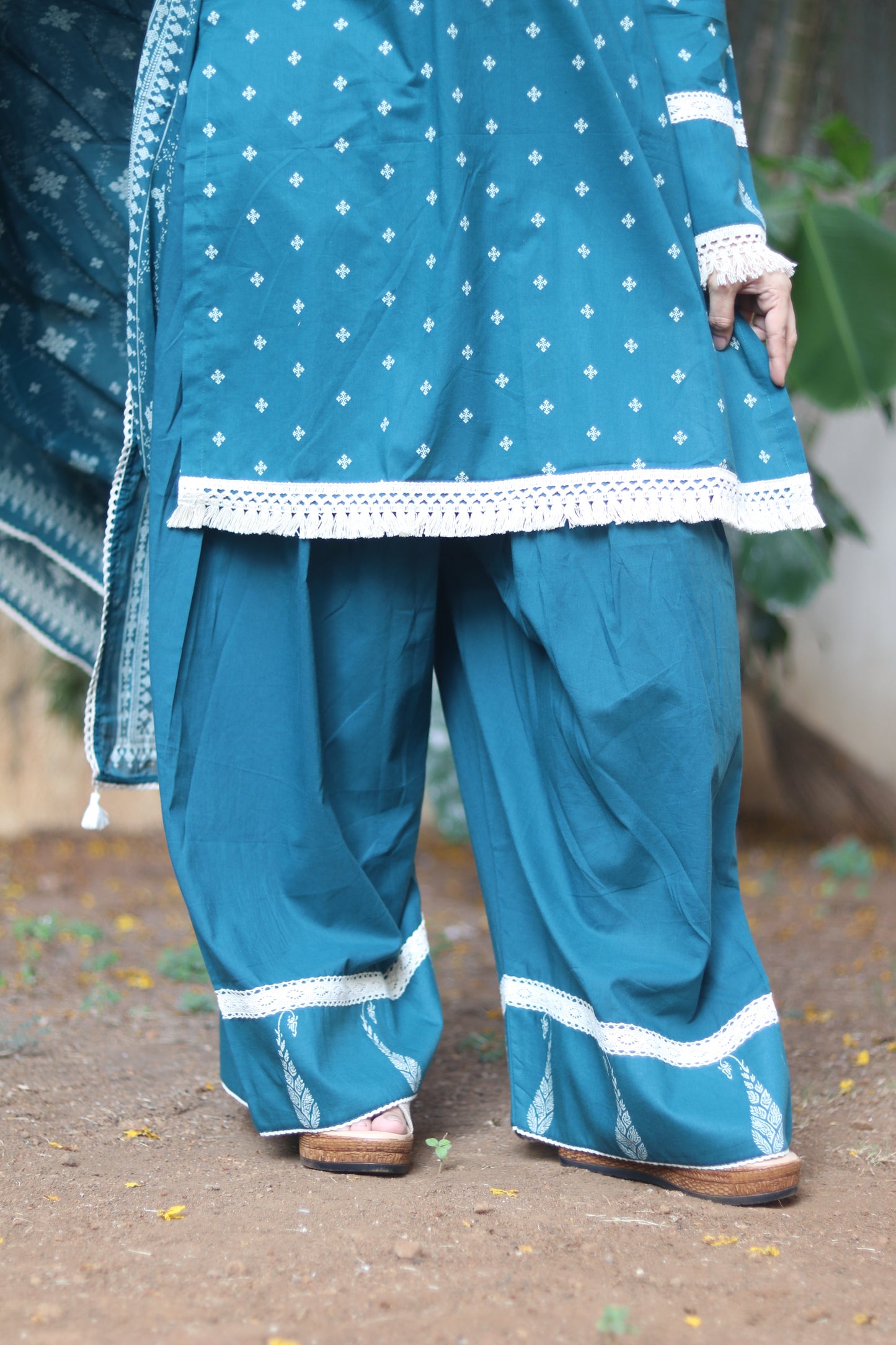 Boho Aura Farshi Salwaar Set - Teal Blue