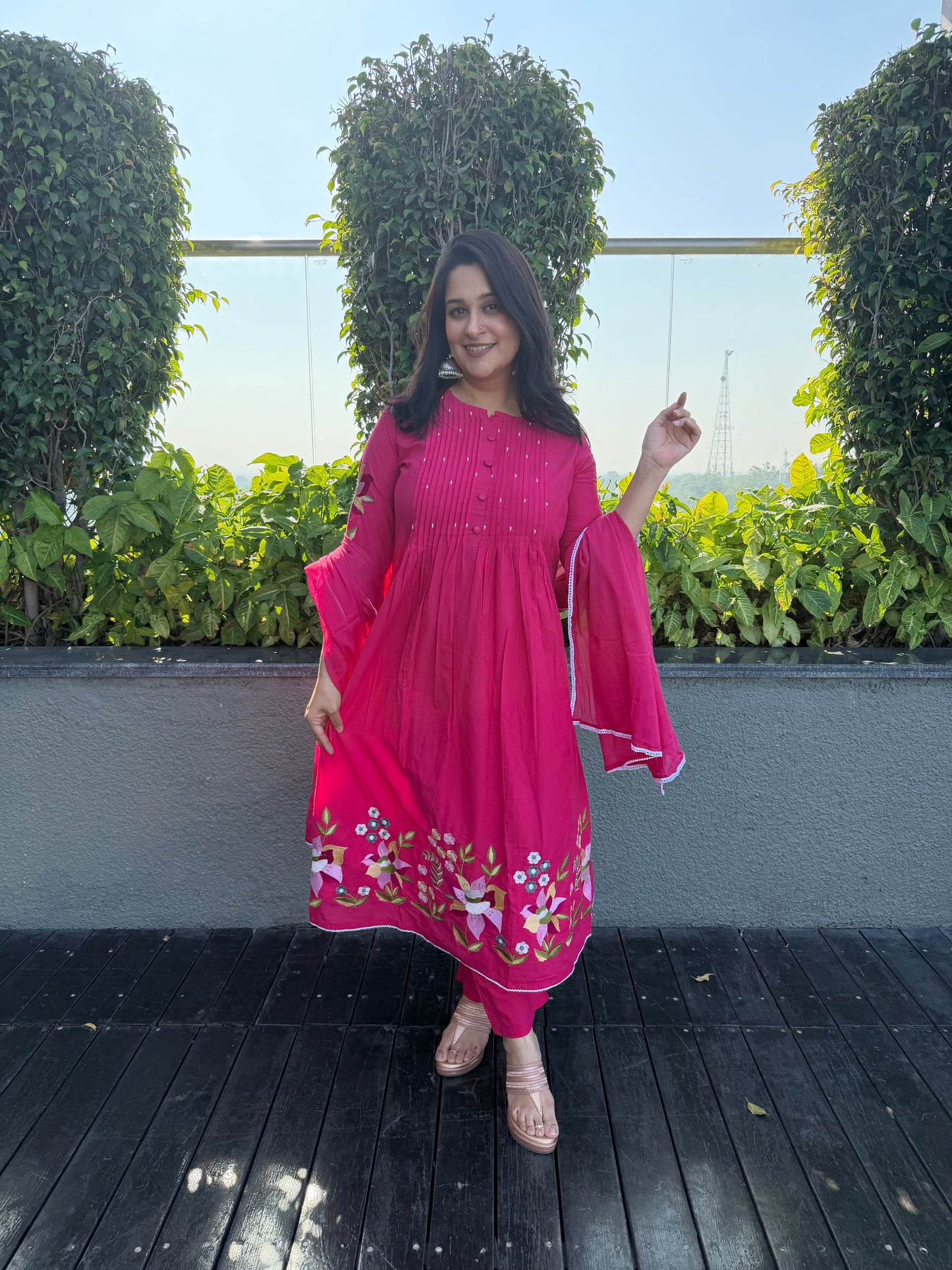 Fresh Bloom Kurta Set Pink