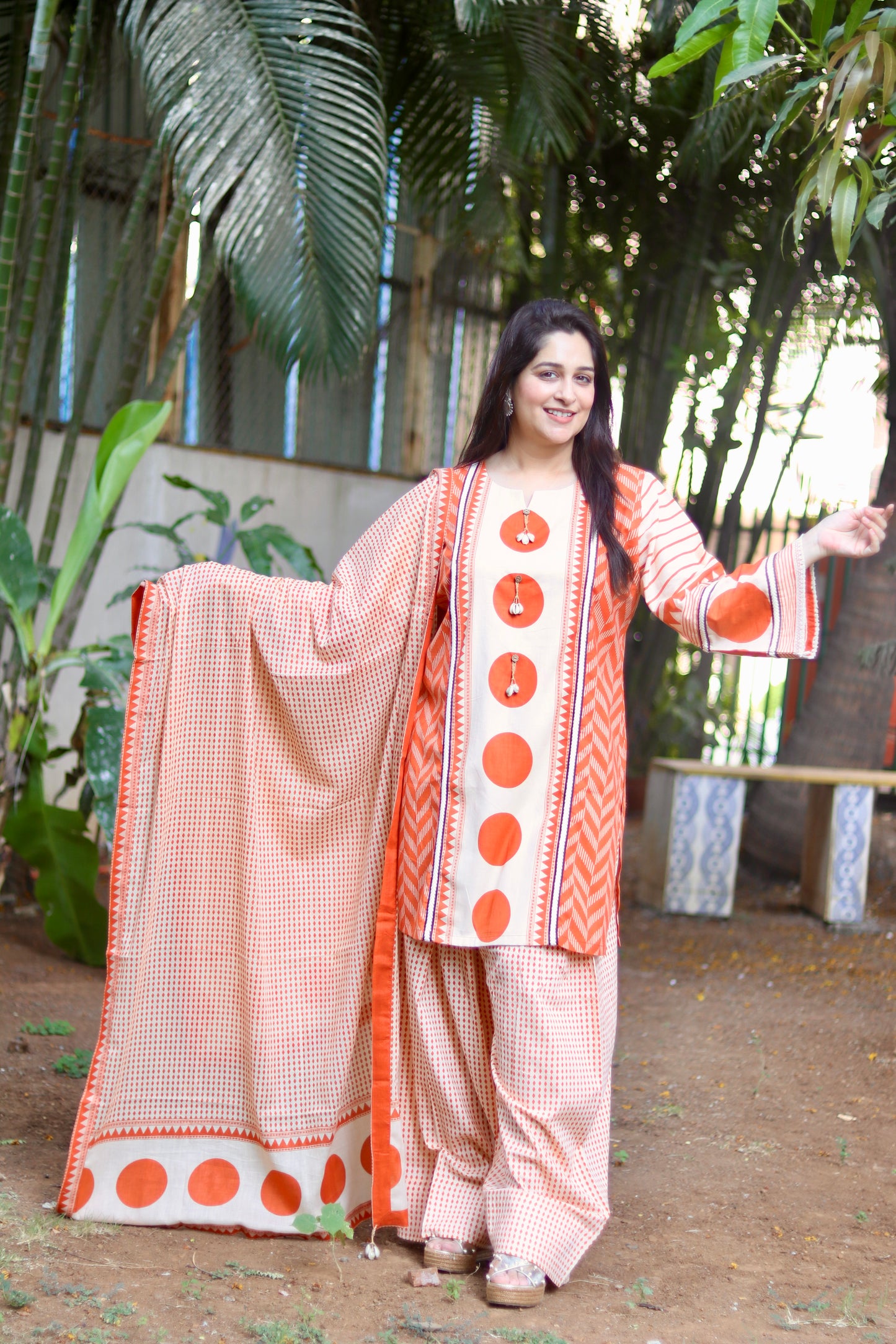 Orange cream Farshi short kurta