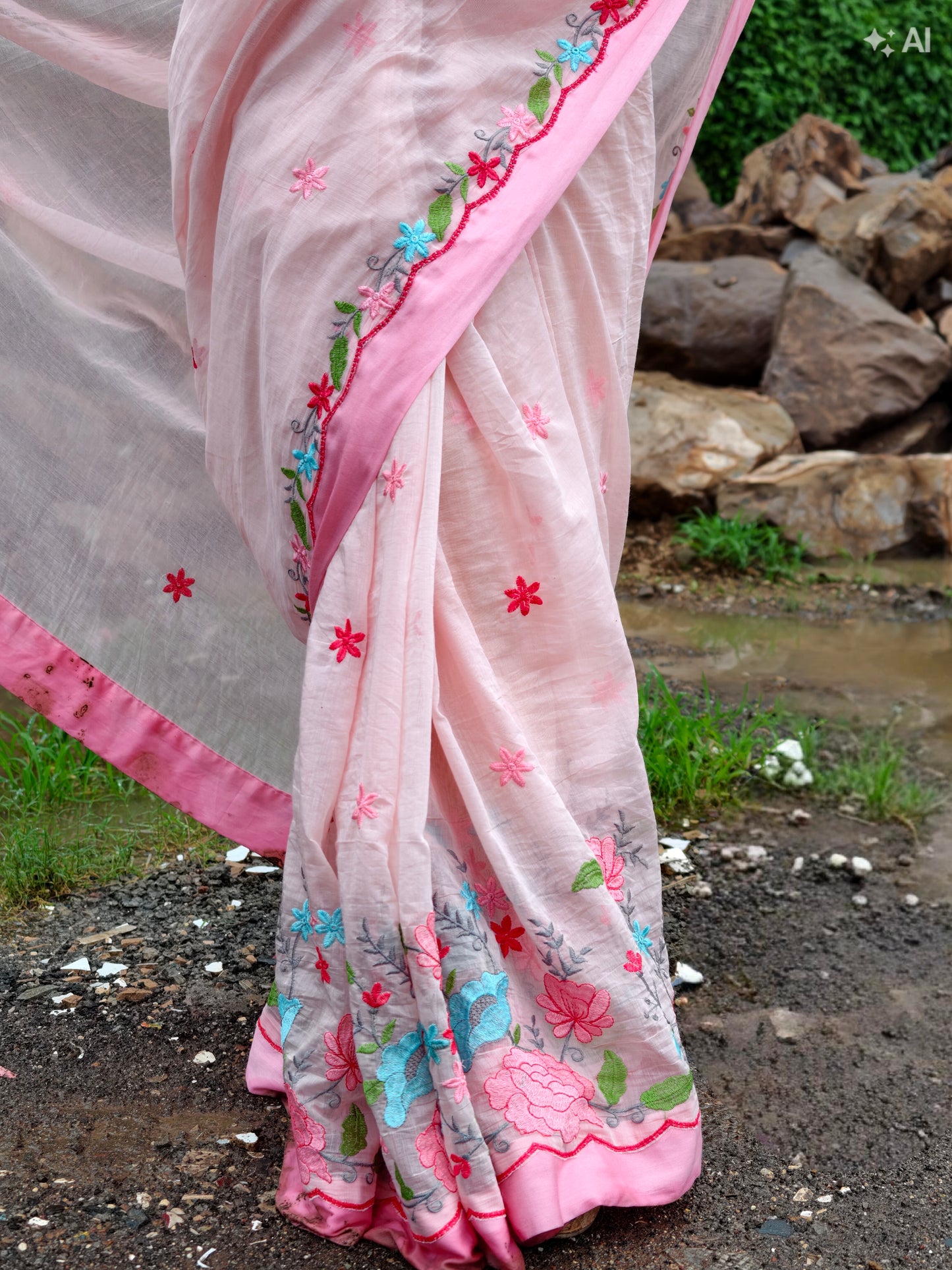 Blush Blossom Saree – Peach with blouse piece