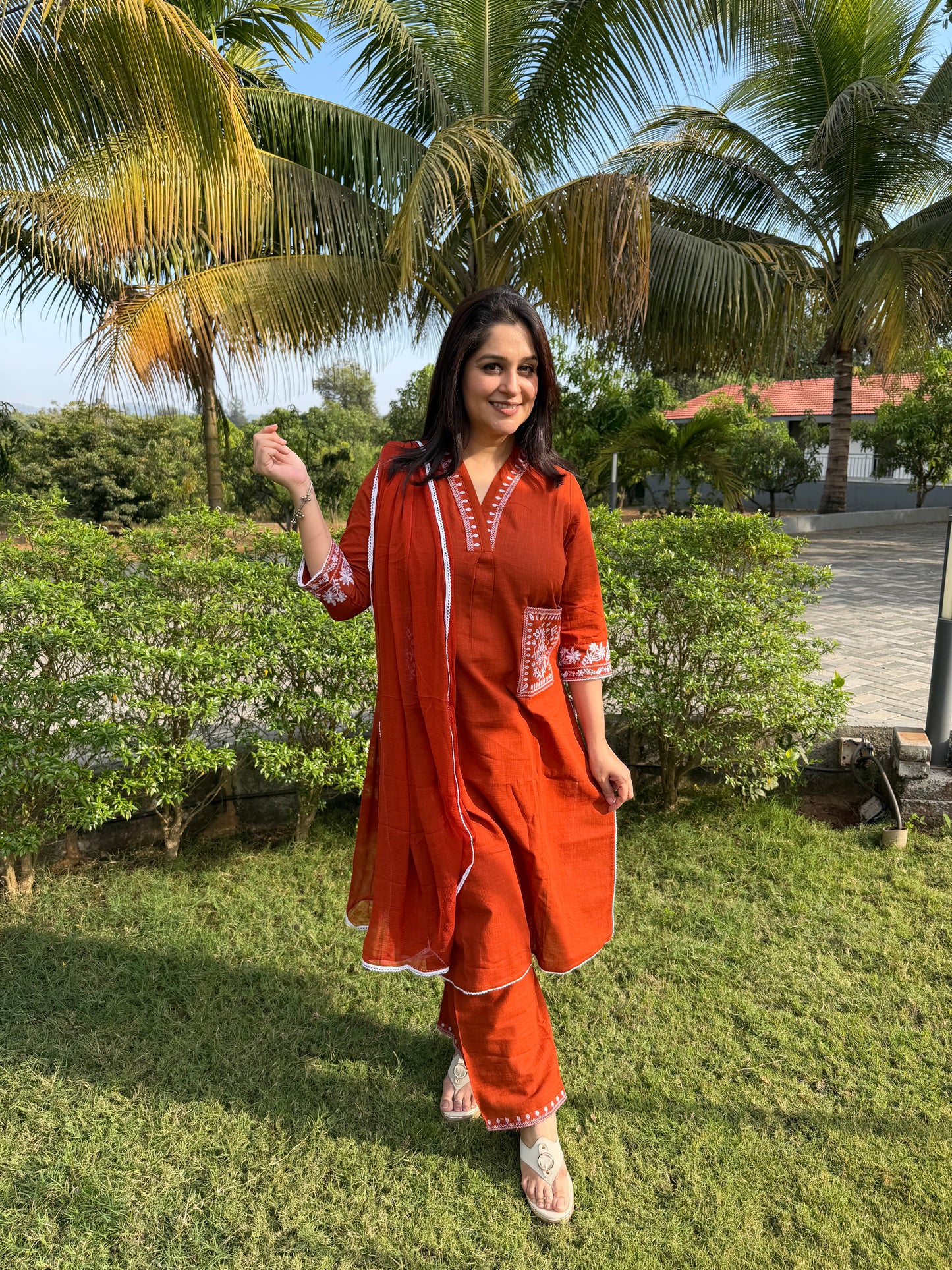 Neyra Classic Kurta Set Rust Orange