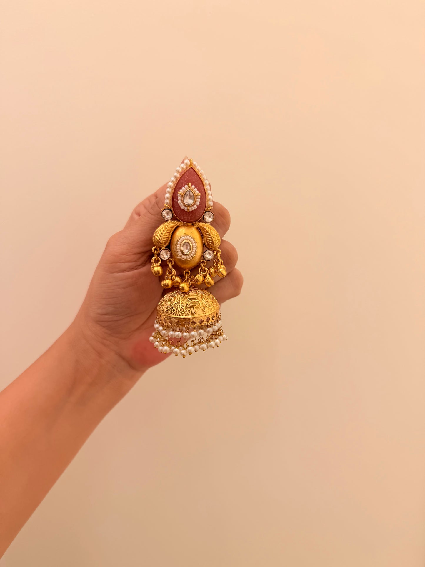 Karigari Jhumka Pink Stone