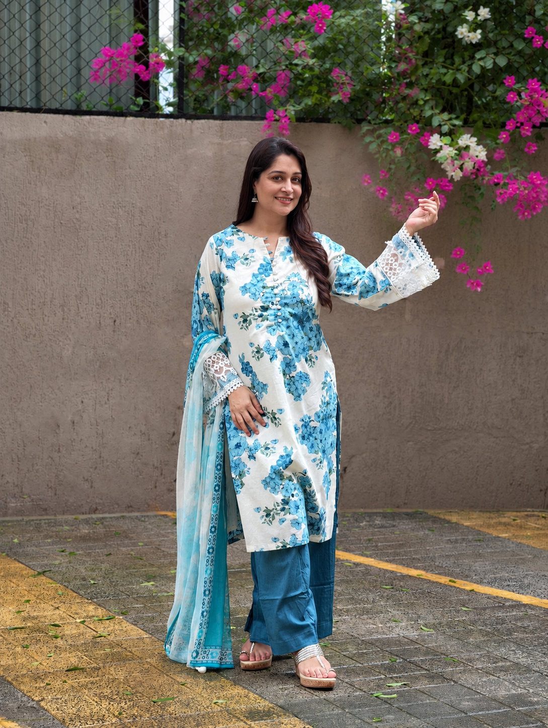 Floral Whisper Suit Set- Blue