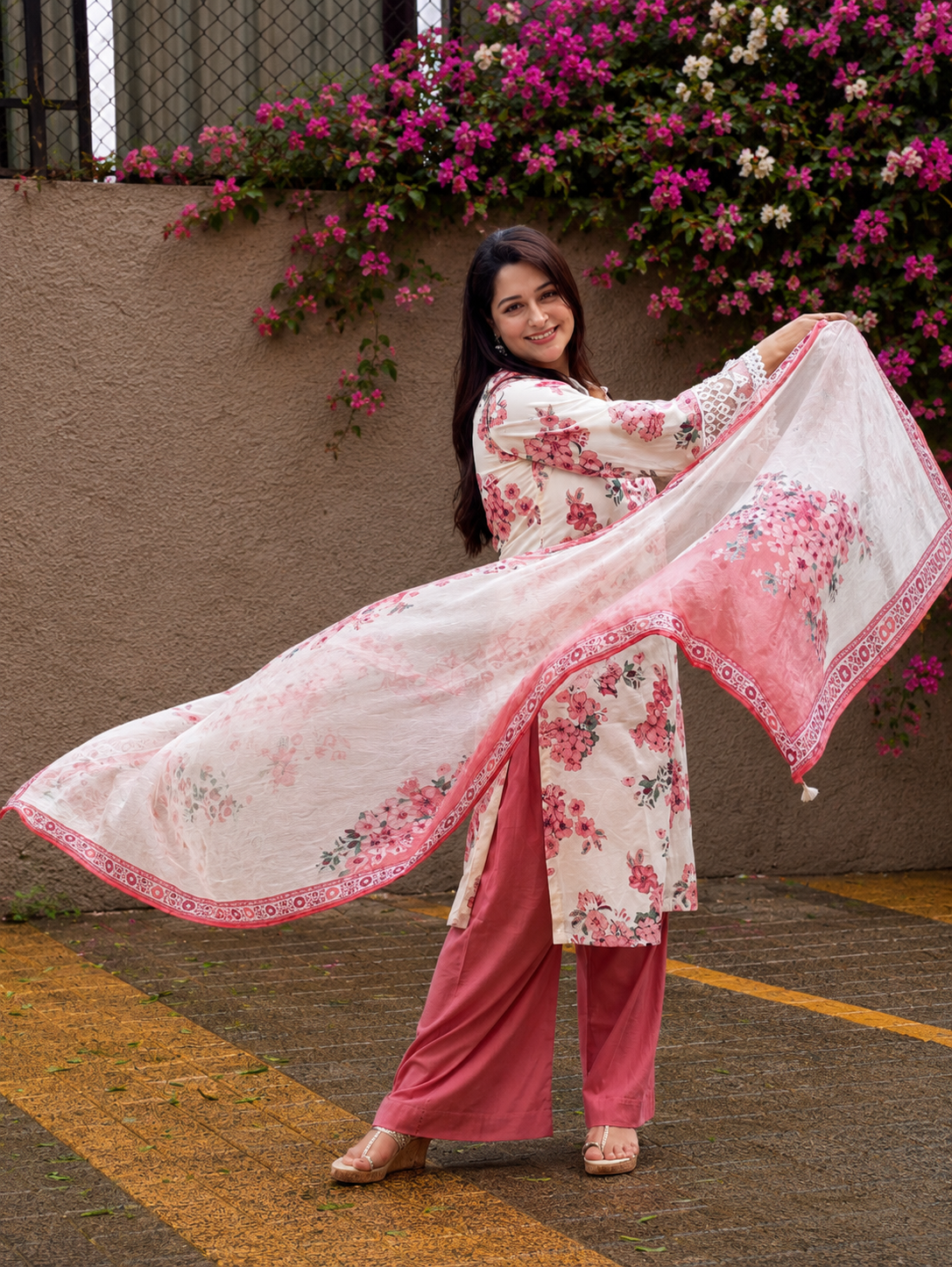 Floral Whisper Suit set- Peach
