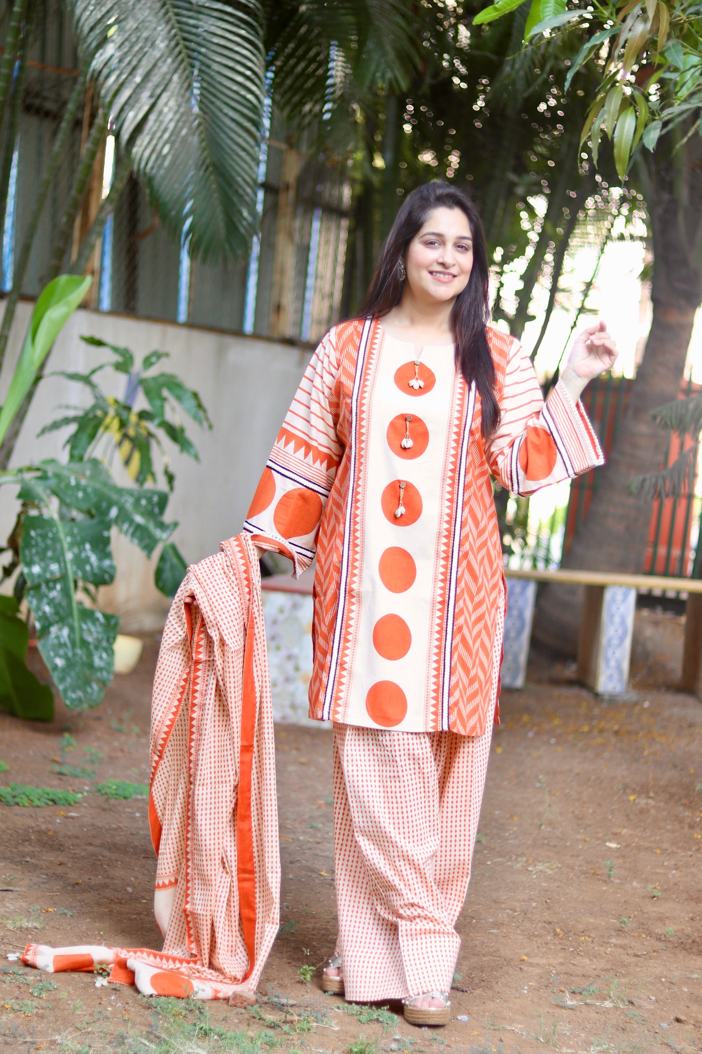 Orange cream Farshi short kurta