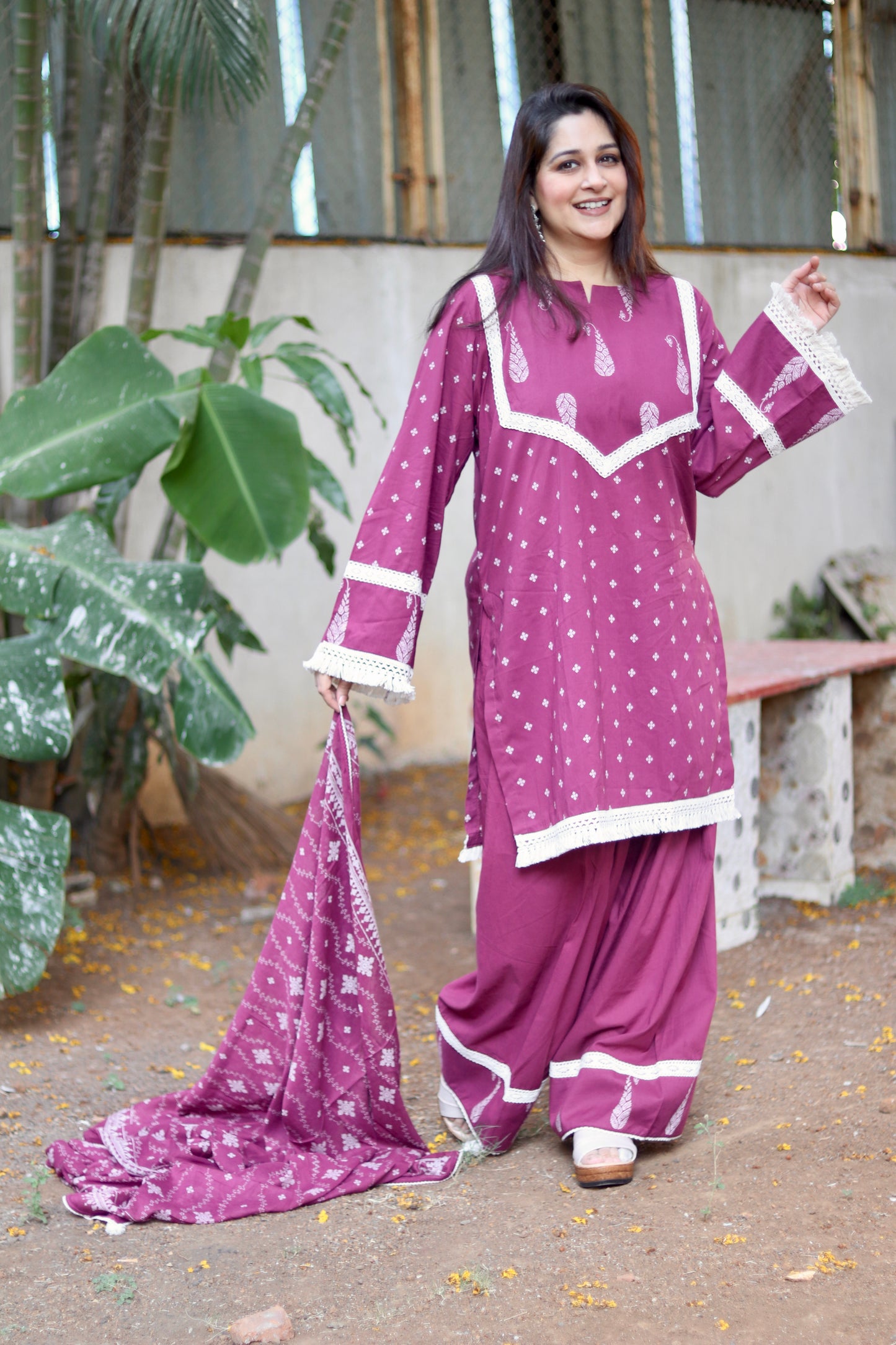 Boho Aura Farshi Salwaar- Wine Purple