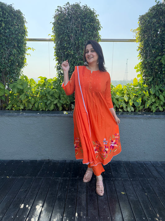 Fresh Bloom Kurta Set Orange