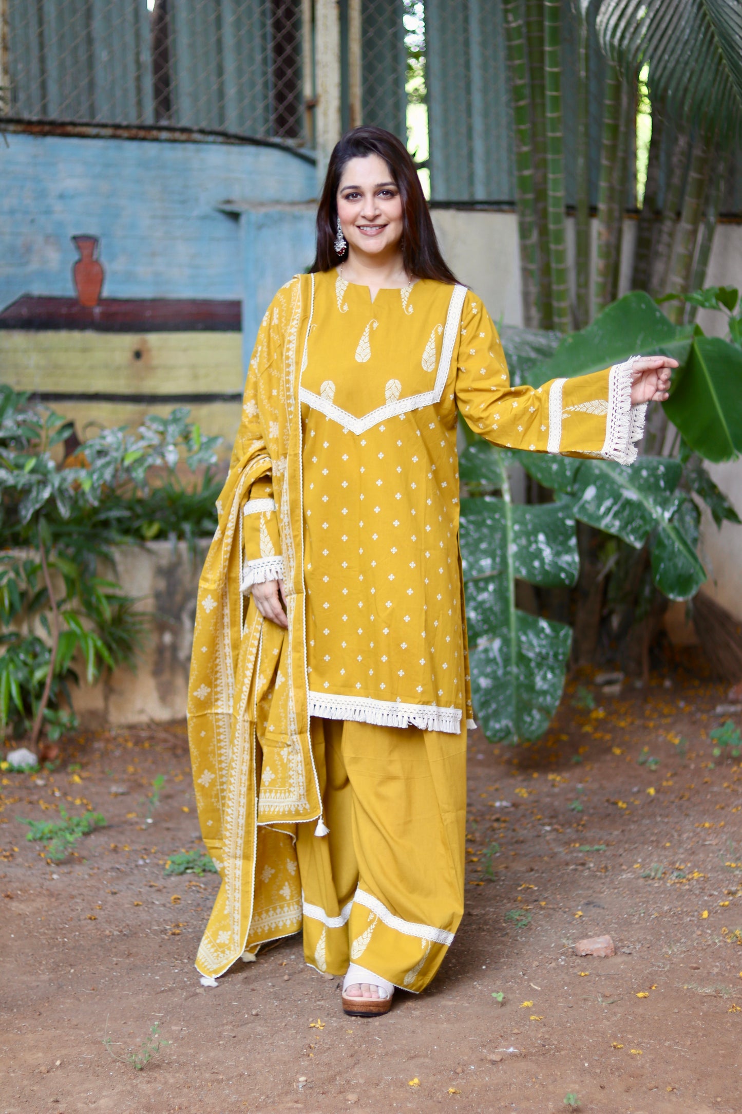 Boho Aura Farshi Salwaar Set - Mustard Yellow
