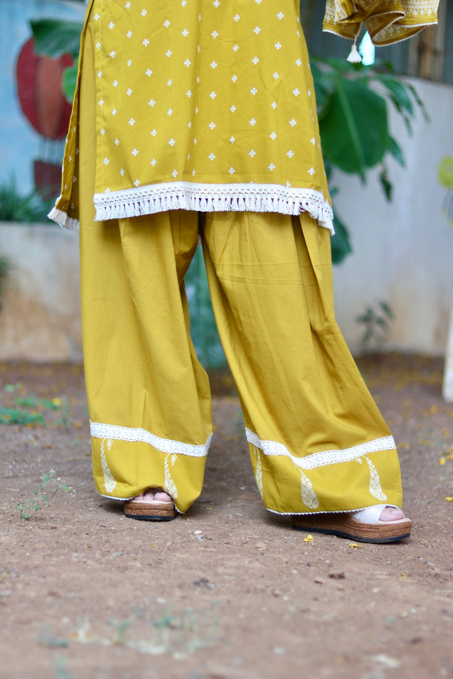 Boho Aura Farshi Salwaar Set - Mustard Yellow