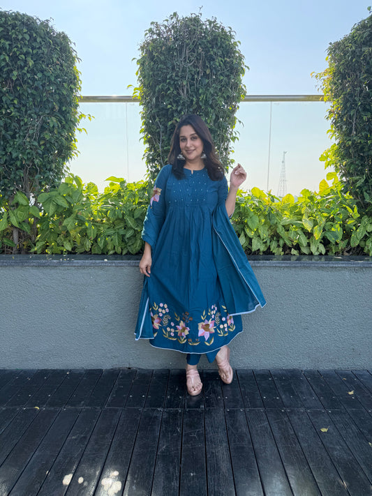 Fresh Bloom Kurta Set Blue