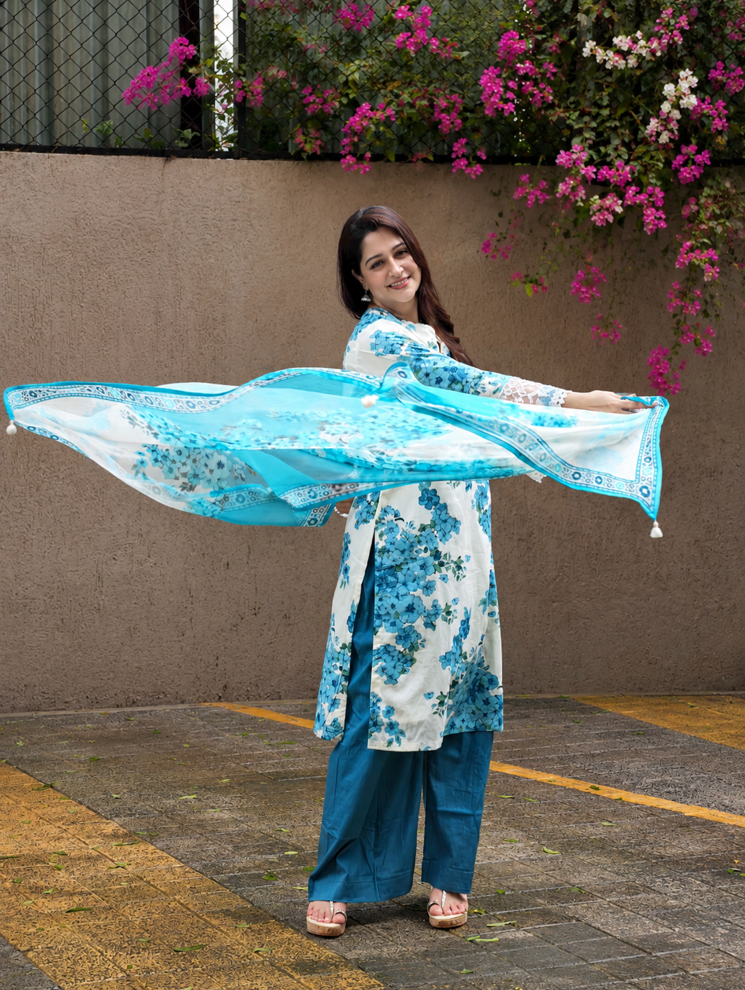 Floral Whisper Suit Set- Blue