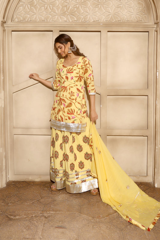 Gul Mehek Sharara Set Yellow