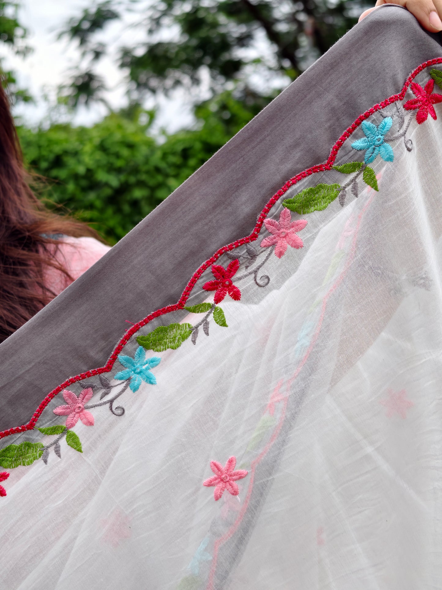 Blush Blossom Saree – Grey with blouse piece