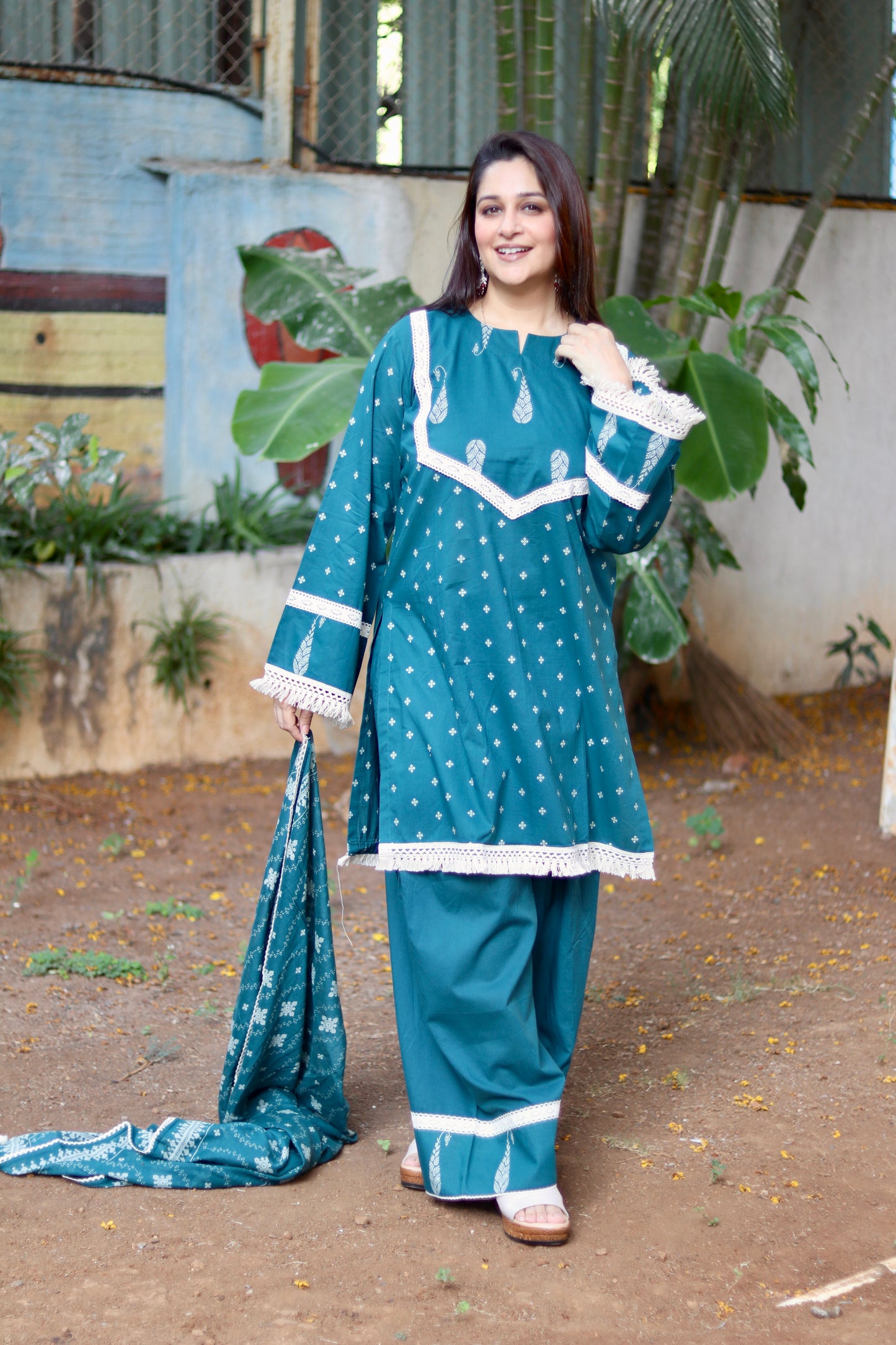 Boho Aura Farshi Salwaar Set - Teal Blue