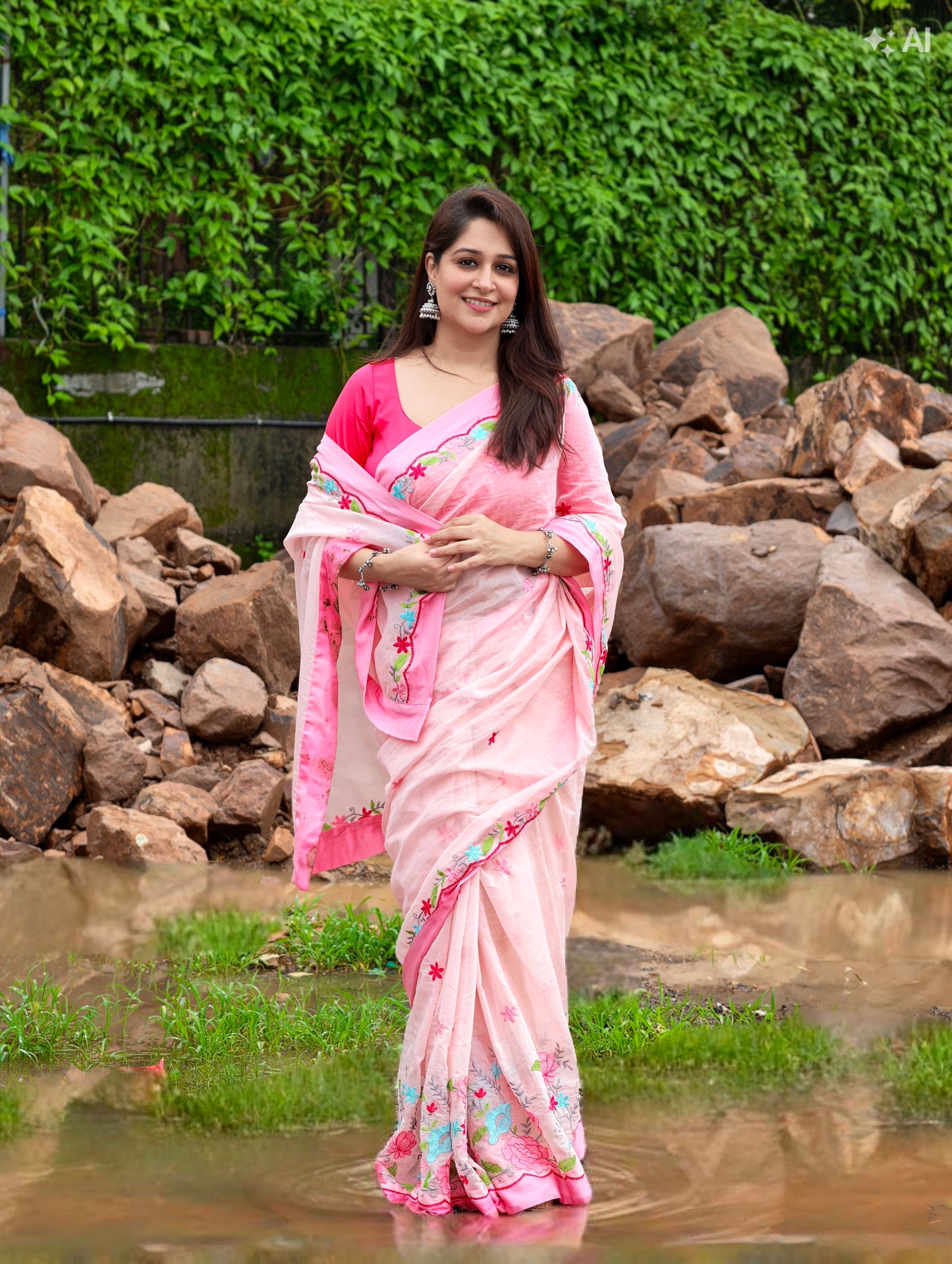 Blush Blossom Saree – Peach with blouse piece
