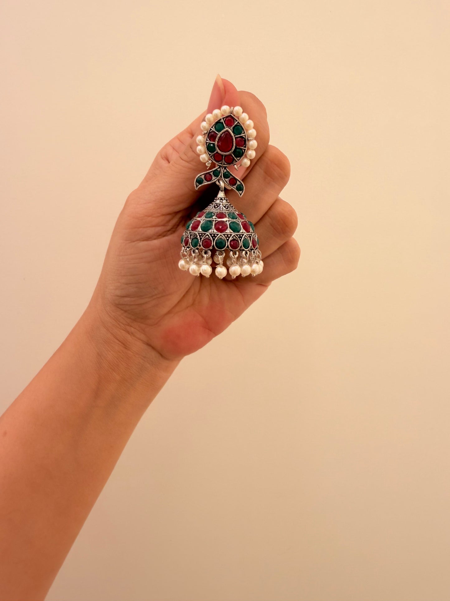 Jhumka Pink & Green Stone