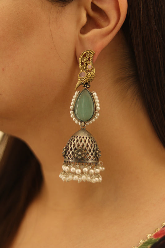 Birdsong Jhumka Sea Green D54