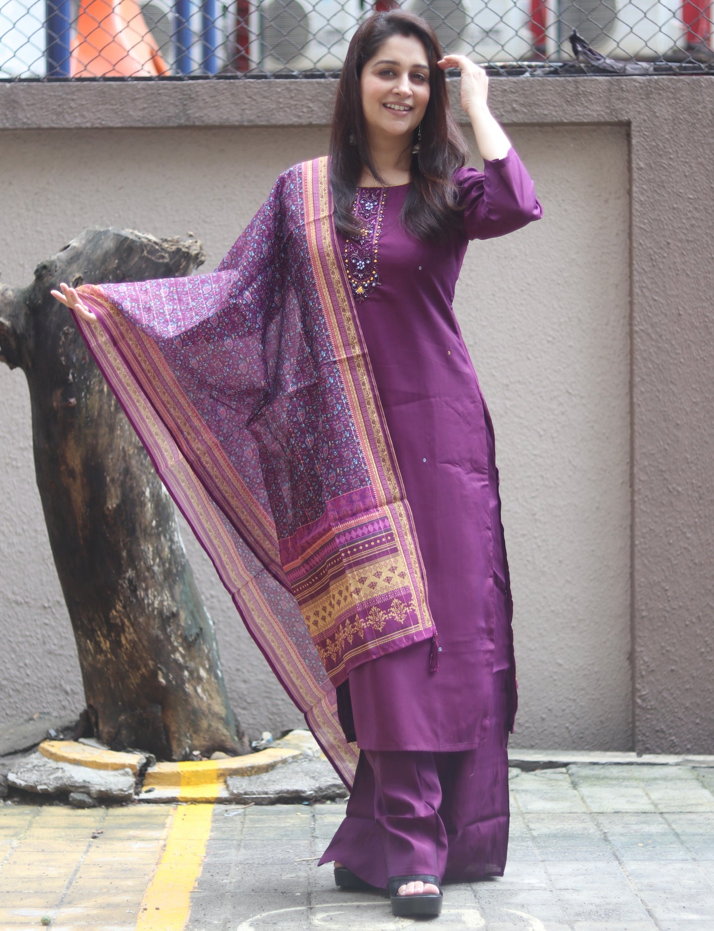 Royal Grace Wine Kurta Set