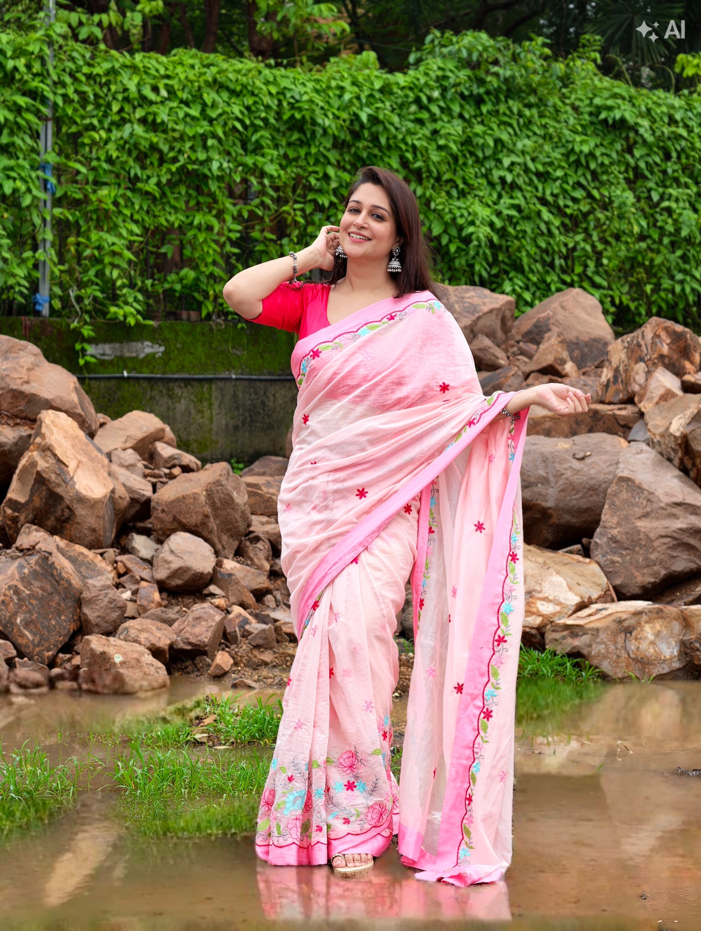 Blush Blossom Saree – Peach with blouse piece
