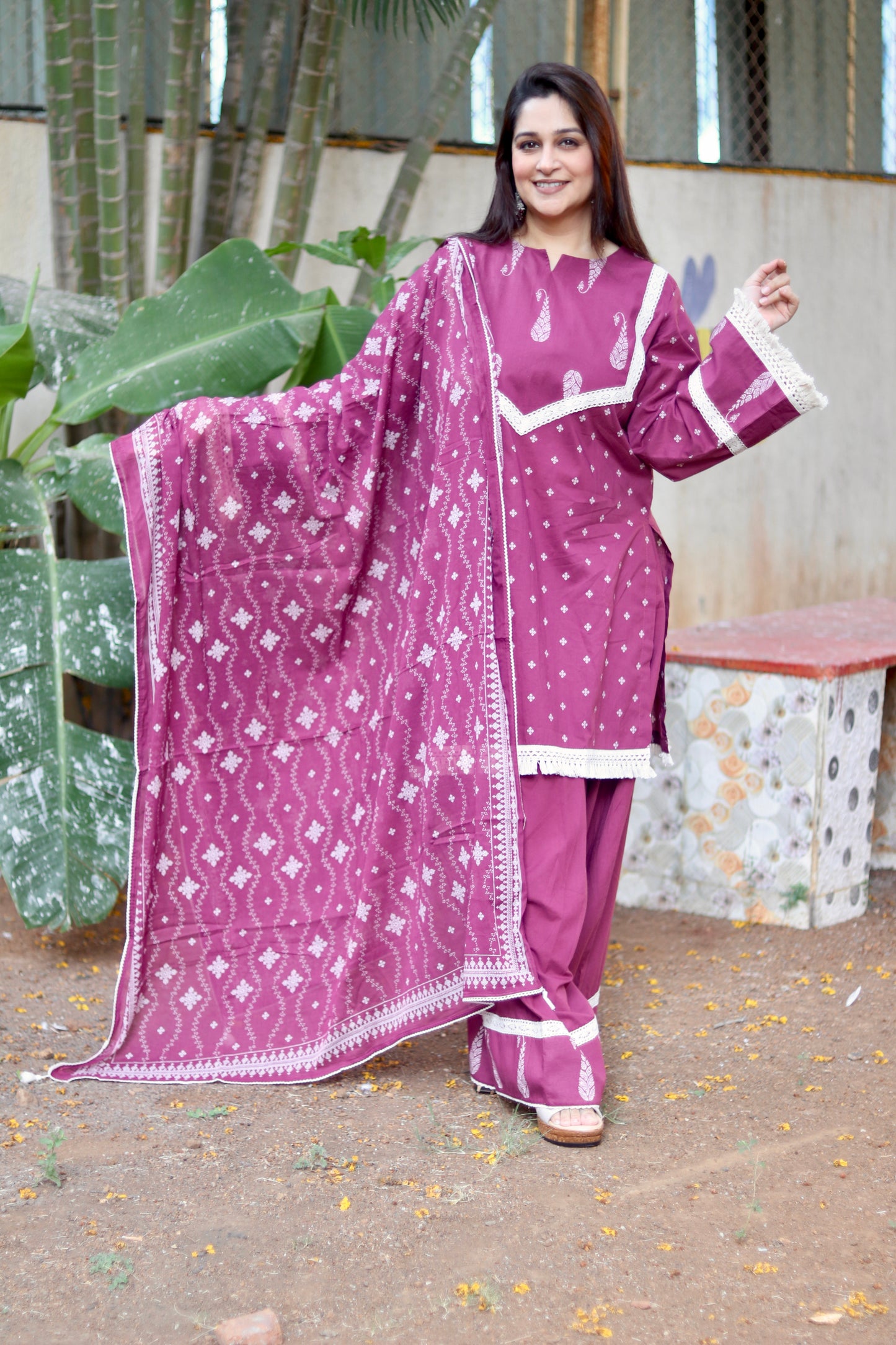 Boho Aura Farshi Salwaar- Wine Purple