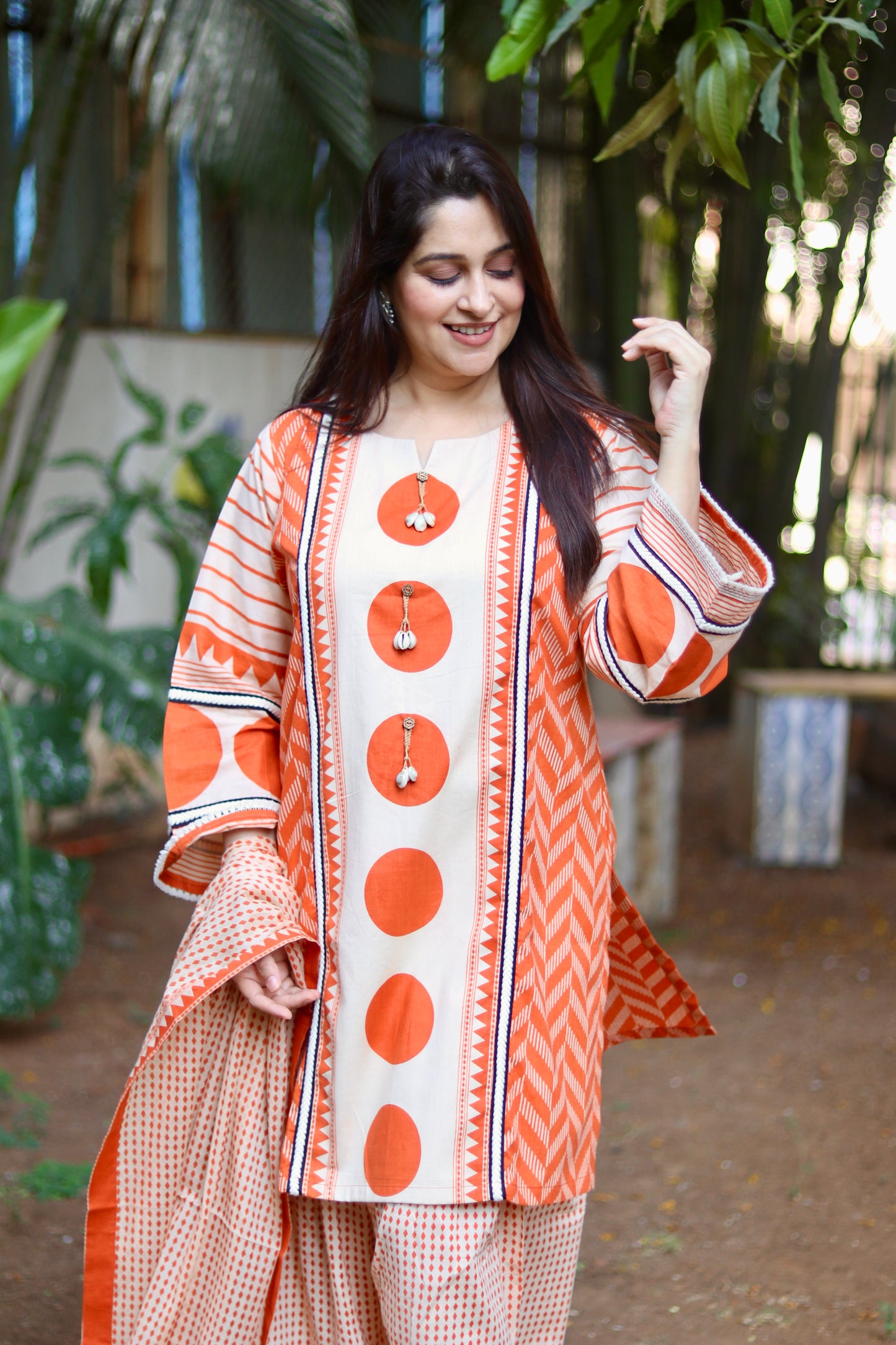 Orange cream Farshi short kurta