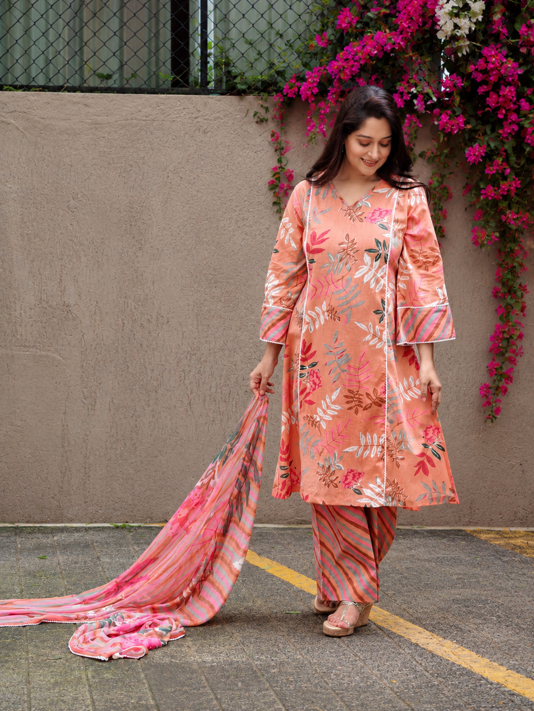 Bloomora Kurta Set - Peach